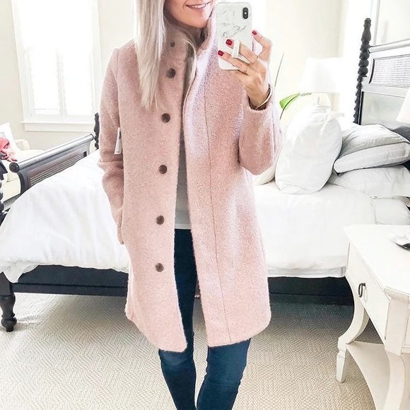 Old Navy Jackets & Blazers - ✨HP✨ Old Navy Pink Boucle Fuzzy High Mock Neck Dress Coat Jacket